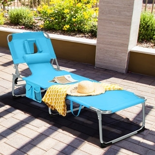 Gymax Portable Beach Chaise Lounge Chair Folding Reclining Chair w/