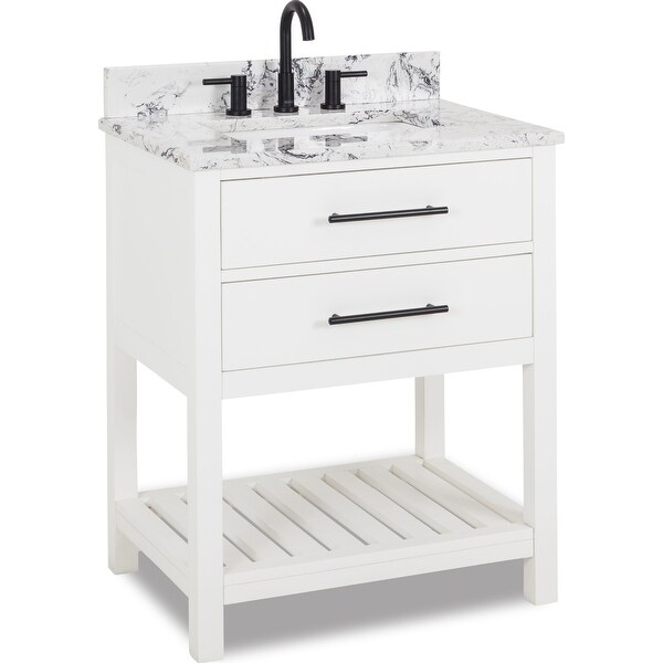 Jeffrey Alexander VN-WAV-30-WB Wavecrest 30" Free Standing Single Basin Vanity Set with Wood Cabinet and Engineered Marble