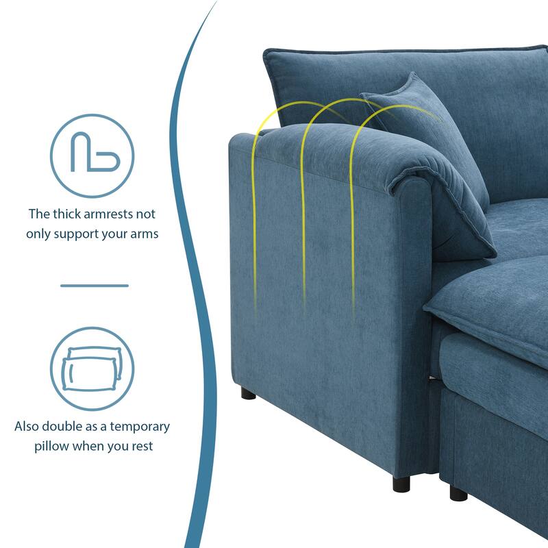 U-Shaped Modern Chenille Modular Sectional Sofa with Double Cushions, Offered in 3 Colors