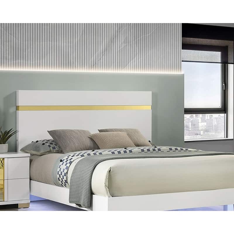 Queen Size Modern LED Bed with Acrylic Trim, Mattress Ready, White Finish
