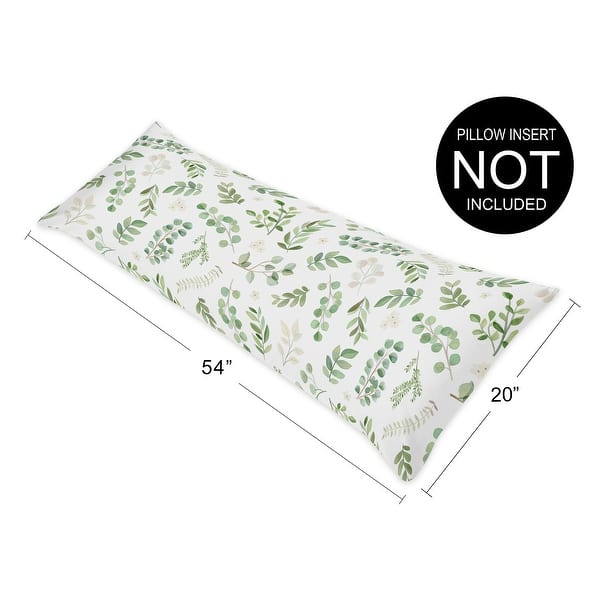 Floral Leaf Collection Body Pillow Case (Pillow Not Included) - Green White Boho Watercolor Botanical Woodland Tropical Garden