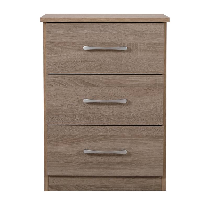 3 Drawer Sandalwood Nightstand, 24 Inch Sleek Bedside Table with Compact Design and Ample Storage