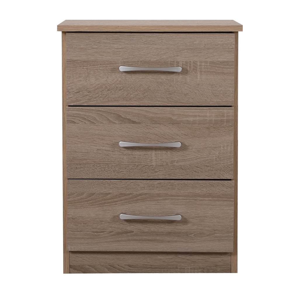 3 Drawer Sandalwood Nightstand, 24 Inch Sleek Bedside Table with Compact Design and Ample Storage