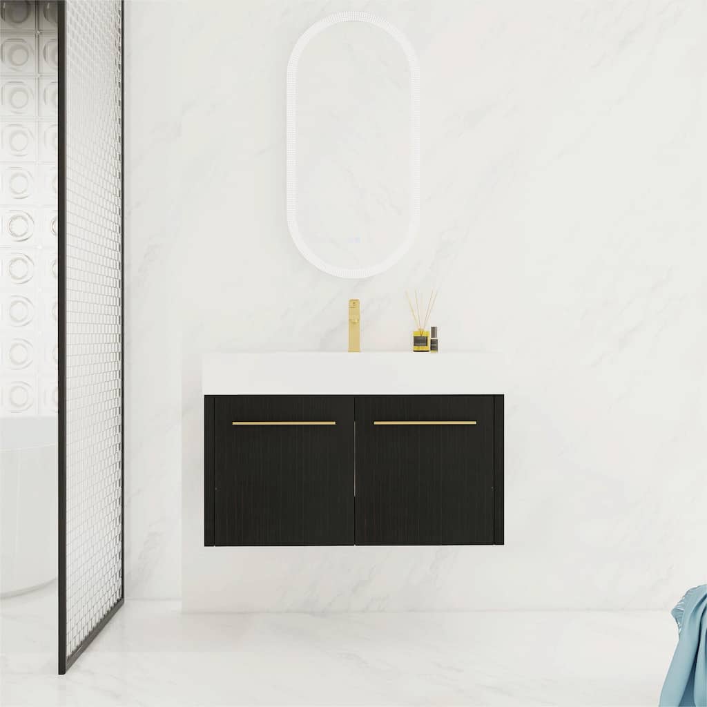 Wall-Mounted Bathroom Vanity with Thick-Edged Resin Basin Sink