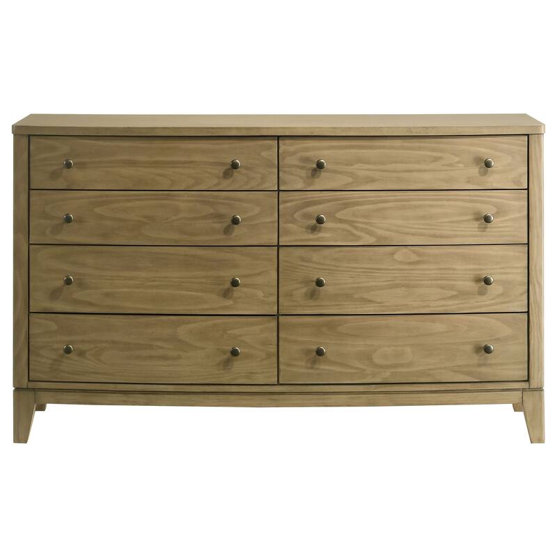 8-Drawer Natural Pine Dresser Cabinet with Rustic Modern Finish, Spacious Storage, and Smooth Glide Hardware