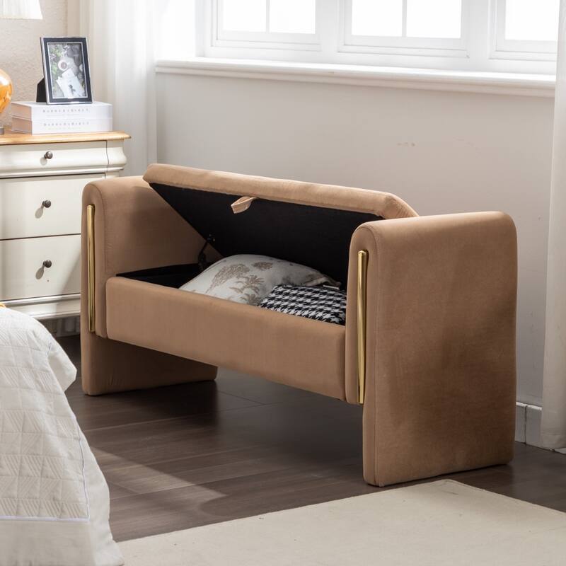 Velvet or Teddy Fabric Bedroom Storage Bench, Living Room Shoe Bench