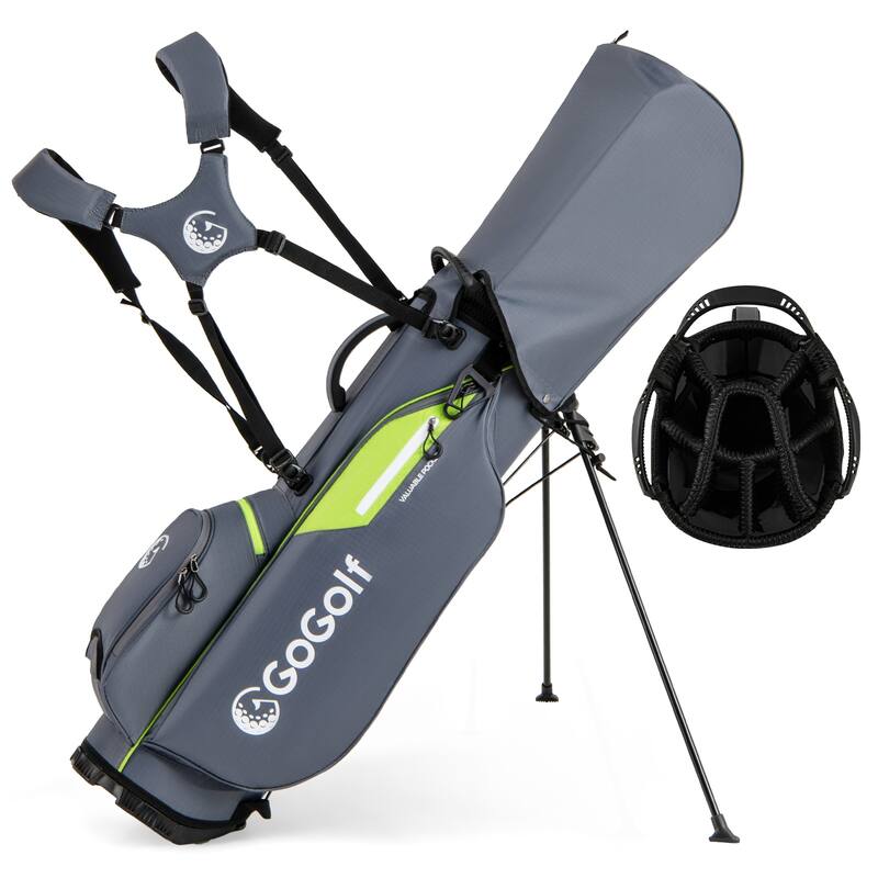 Gymax 8-Way Golf Stand Bag w/ 5 Pockets Lightweight Portable Golf Club - Grey