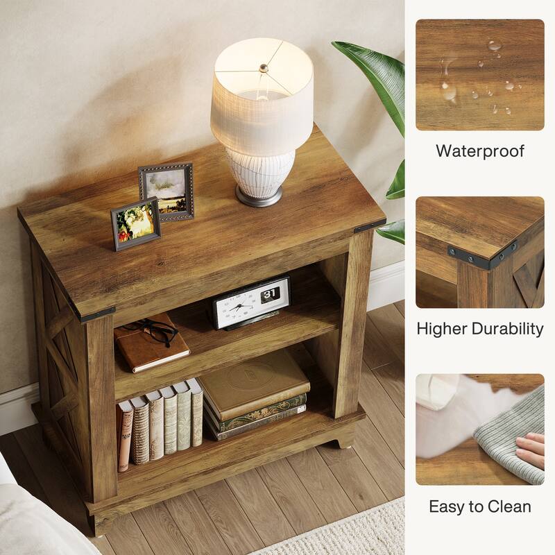 Farmhouse 3-Tier Side End Table with Storage Shelves for Living Room