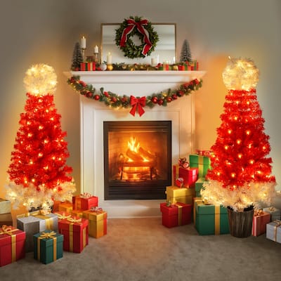 4ft Lighted Santa Hat Style Christmas Tree Set, Set of 2, with 100 LED Lights Each, Perfect for Holiday Decorations