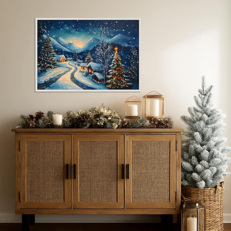 Winter wonderland Night by Pictufy Framed Canvas Wall Art Print - Sylvie Beaded White