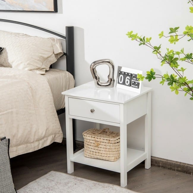 Wooden Storage Shelf for Bedroom and Living Room with Drawer - 19" x 16" x 23" (L x W x H)