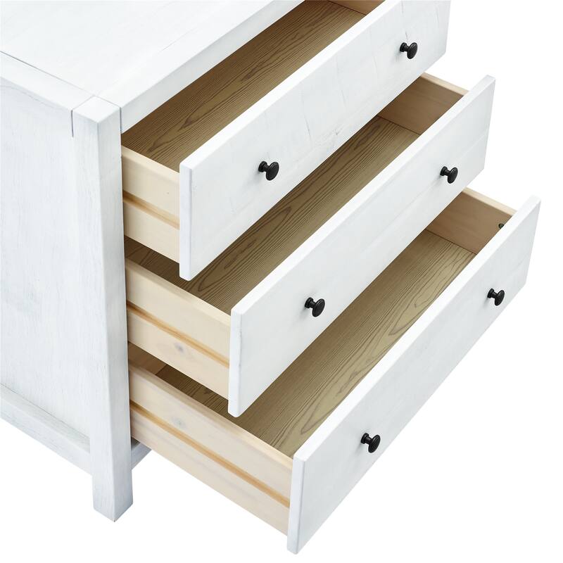 MUSEHOMEINC Solid Wood Dresser / Night Stand with 3-Drawer Storage for Your Bedroom,Round Metal knobs