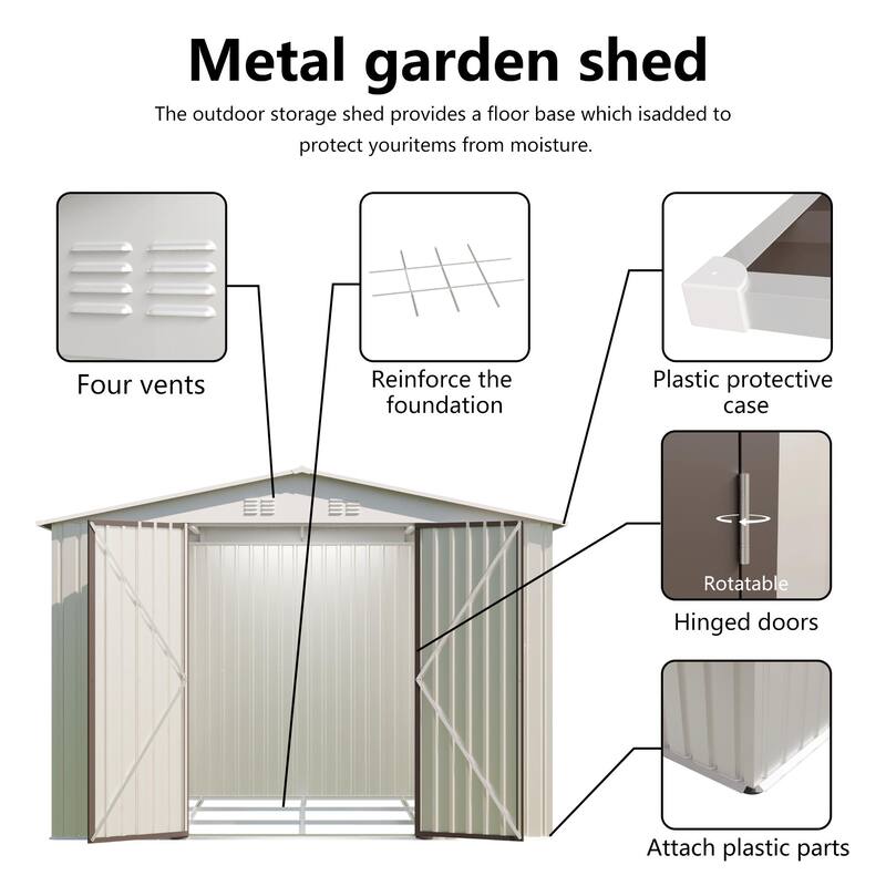10x8 Feet Outdoor Garden Shed Aluminum alloy frame With Hinge Door and foundation