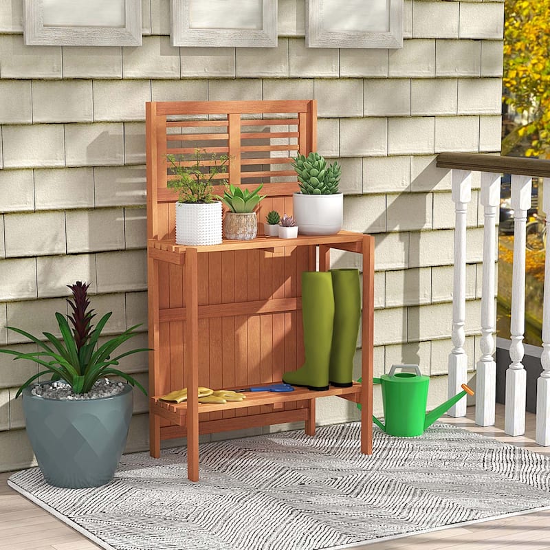 Costway Wood Potting Bench Waterproof Garden Table with 2-Tier Open - See Details