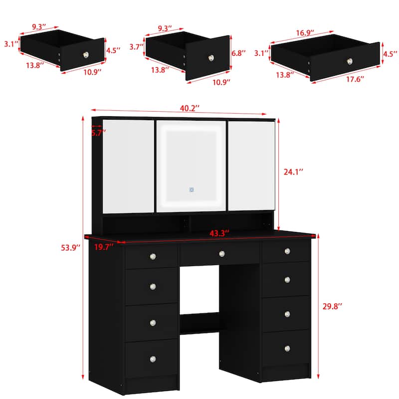 Spacious Vanity Desk with Mirrored Storage Cabinets - A Beauty Oasis