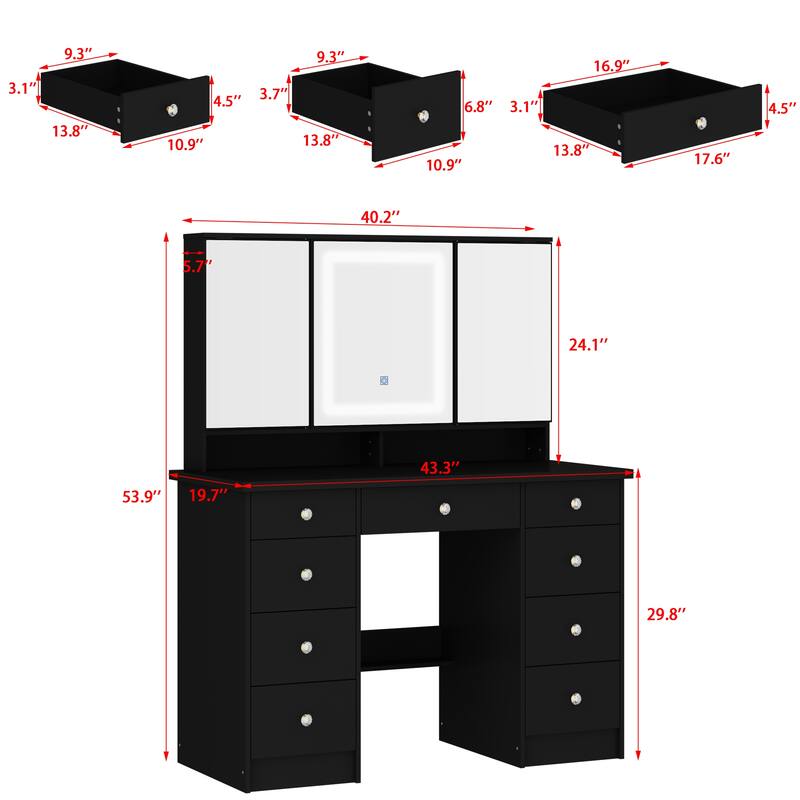 Vanity Desk with Mirror and Lights, Large Makeup Vanity Dressing Table