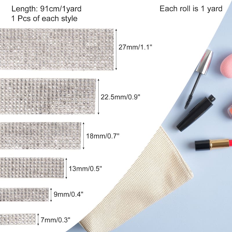6 Rolls Self-Adhesive Rhinestone Ribbon for DIY Arts Craft - White Crystal