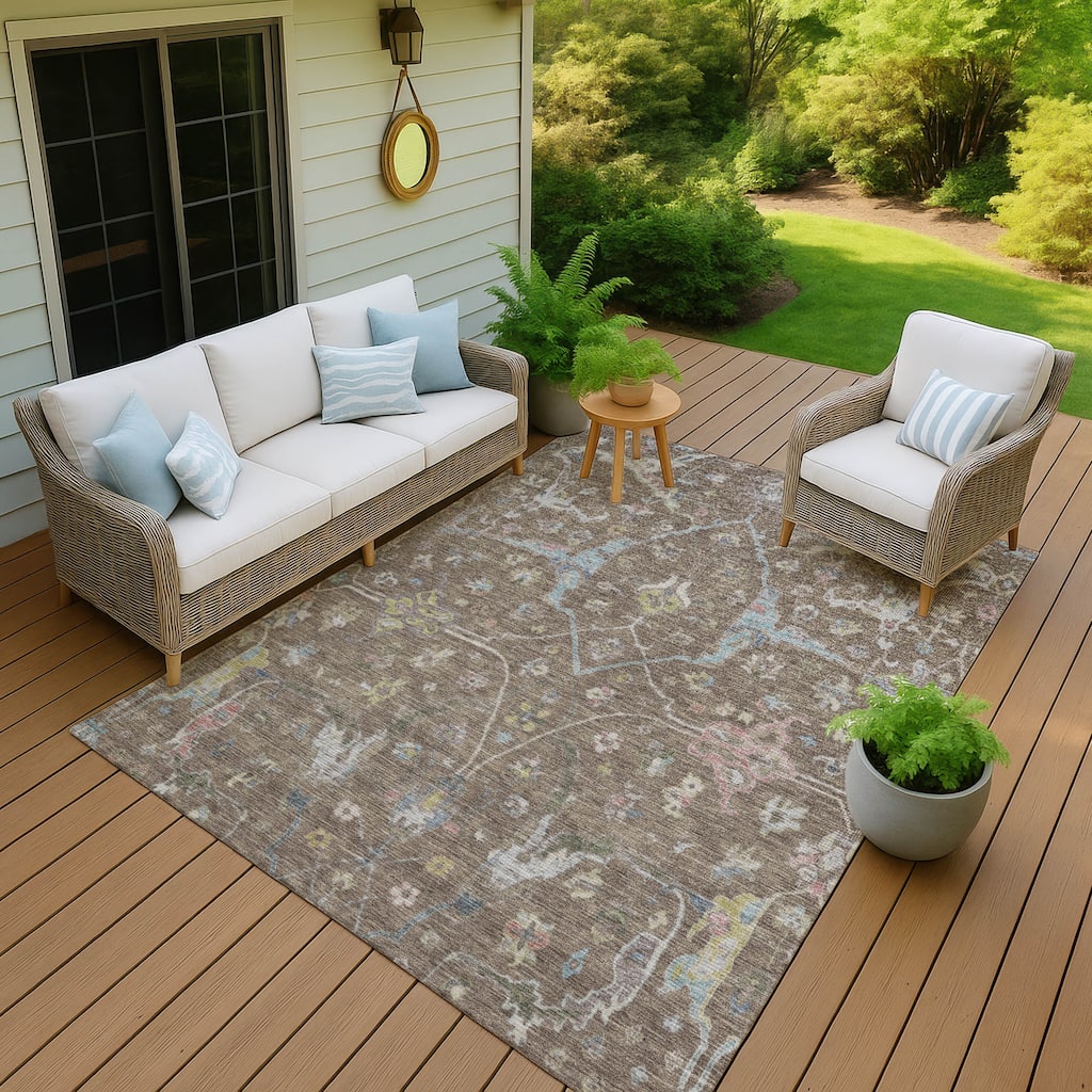 Machine Washable Indoor/ Outdoor Traditional Classic Chantille Rug