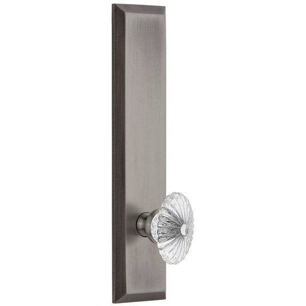 Grandeur FAVBUR_TP_PSG_238 Fifth Avenue Solid Brass Rose Tall Plate Passage Door Knob Set with Burgundy Crystal Knob and 2-3/8"