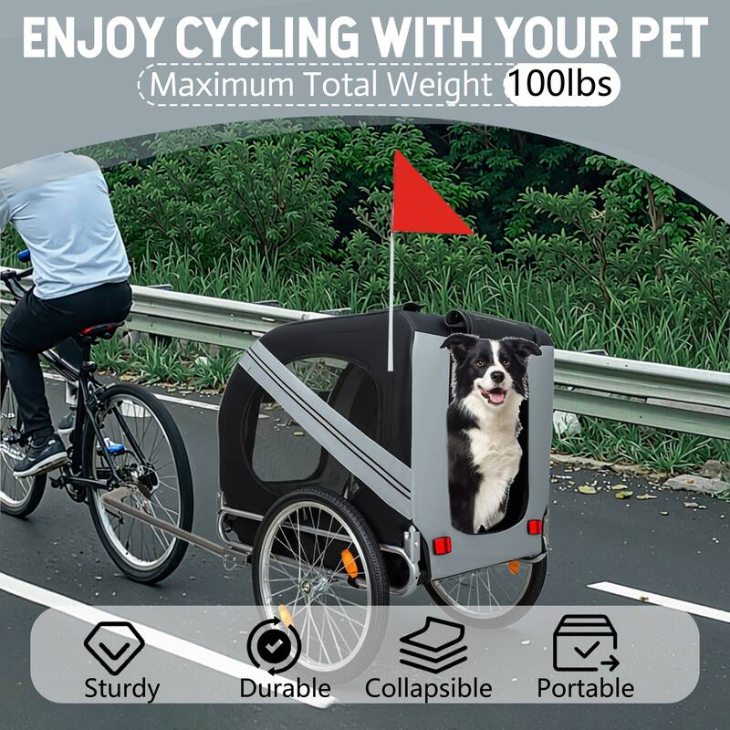 Large Folding Bike Trailer for Dogs, 100LB Capacity All-Terrain Pet Carrier for Cycling, Jogging, Camping & Outdoor Adventures