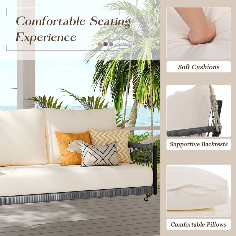 1-Piece Woven Rope Outdoor Swing Sofa with Cushions – Comfortable 2-Person Patio Seating for Garden, Courtyard, and Balcony