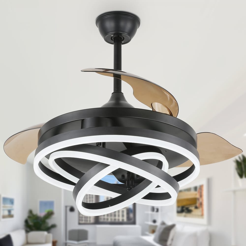 Cusp Barn 42" Retractable Ceiling Fan with Lights and Remote DIY Shape Fandelier Modern Silent DC Motor LED Ceiling Light