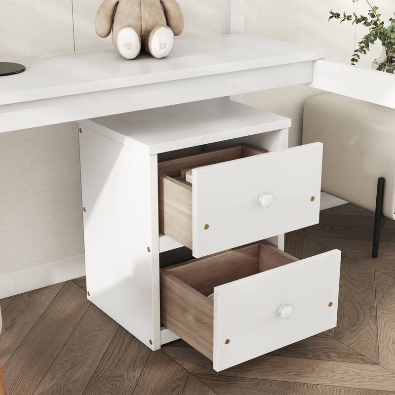 Wooden Twin Loft Bed with Under-bed Desk, 2-Drawer Storage Cabinet, Ladder, and Guardrails - Ideal for Study Spaces