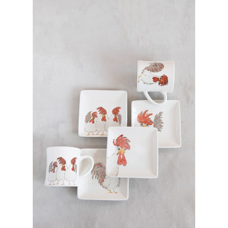 Stoneware Plate with Chicken, Set of 4 Styles