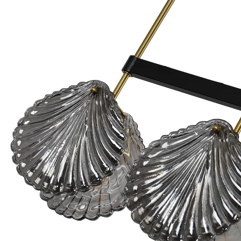 Modern 5-Light Linear Chandelier with Smoky Gray Glass Shades for Dining Room or Kitchen Island