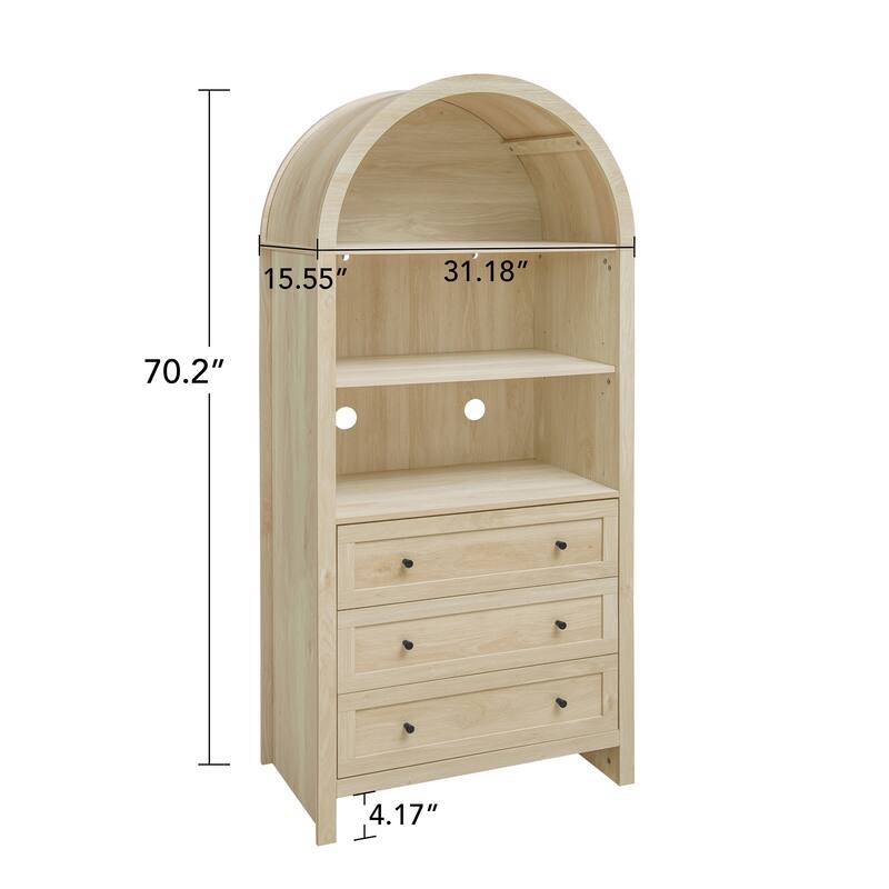 Wood Kitchen Cabinet, Storage Cabinet with Adjustable Shelves, Arched Accent Cabinet with 3 Smooth-Glide Drawers
