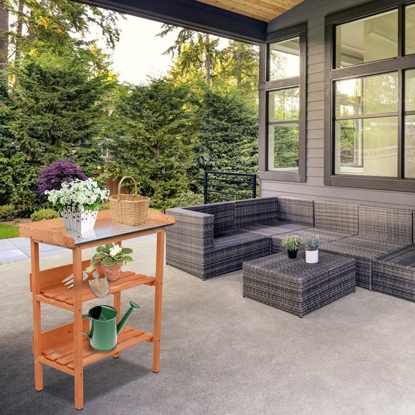 Wooden Garden Potting Bench Three Layers Brown - Overstock - 33403630