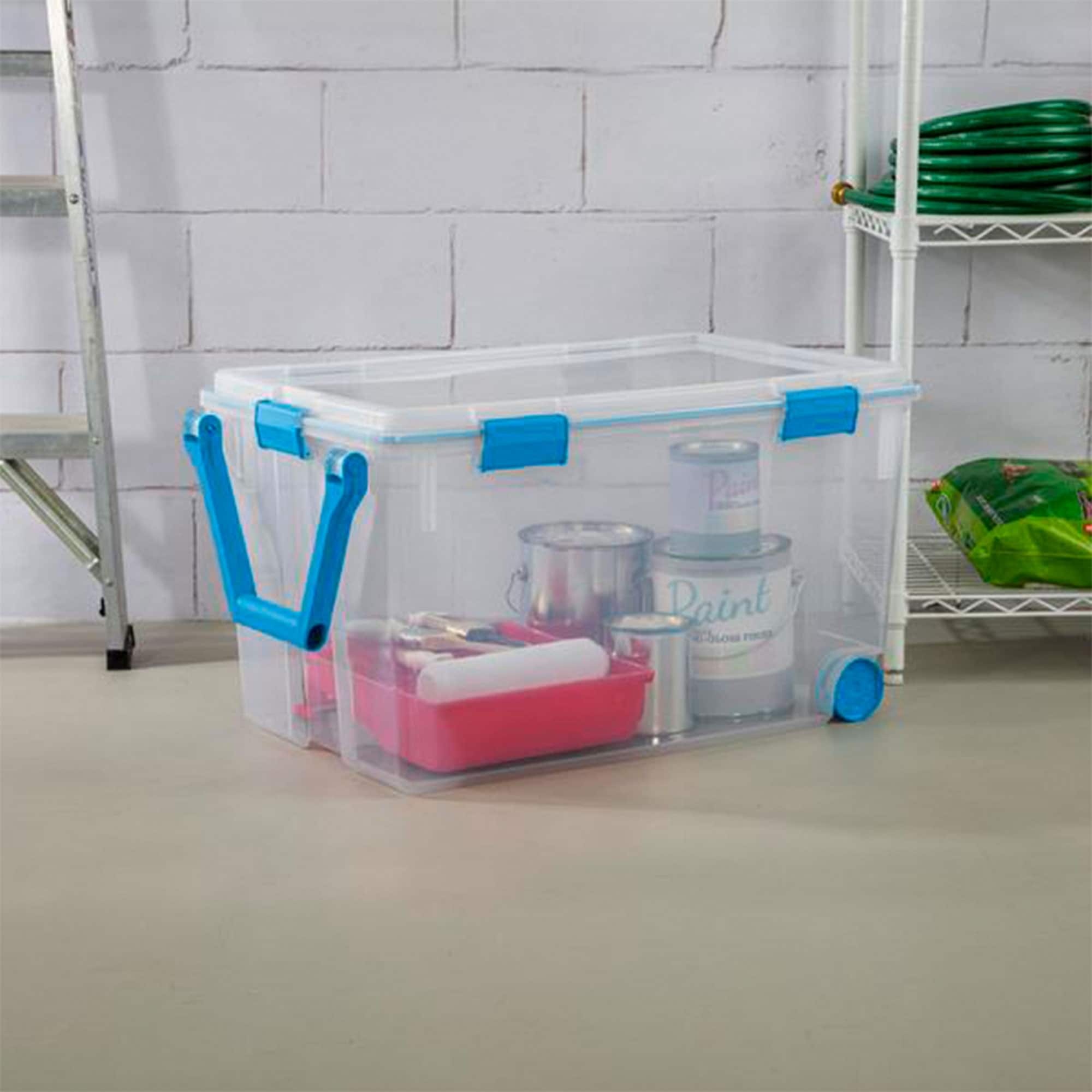 Sterilite 7.5 Qt Gasket Box, Stackable Storage Bin with Latching Lid and  Tight Seal, Plastic Container to Organize Basement, Clear Base, Lid, 12-Pack