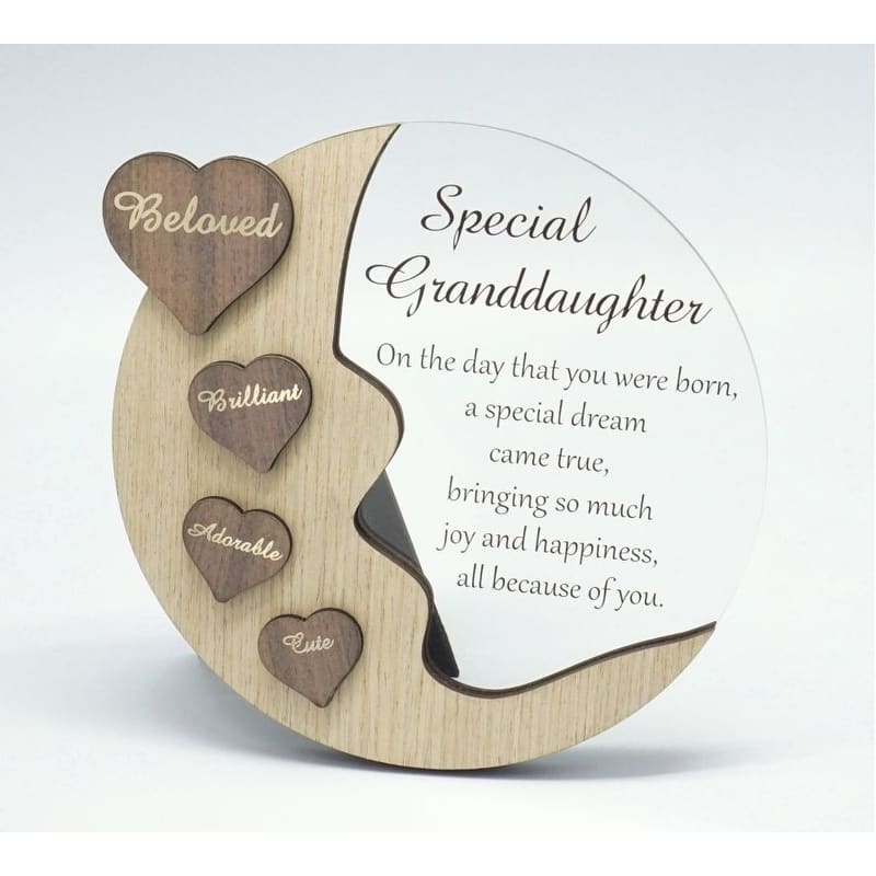 Moon With Words On Hearts And Text Message- Special Granddaughter Plaque