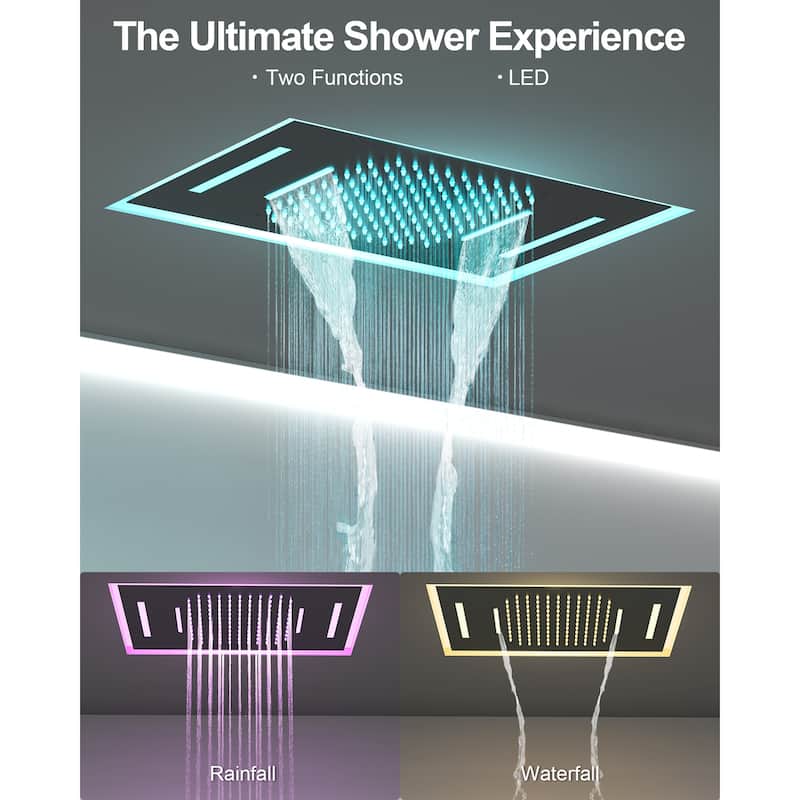 GRANDJOY Luxury Shower Faucets 23" LED Ceiling Mount Showerhead System with 6 Body Jets