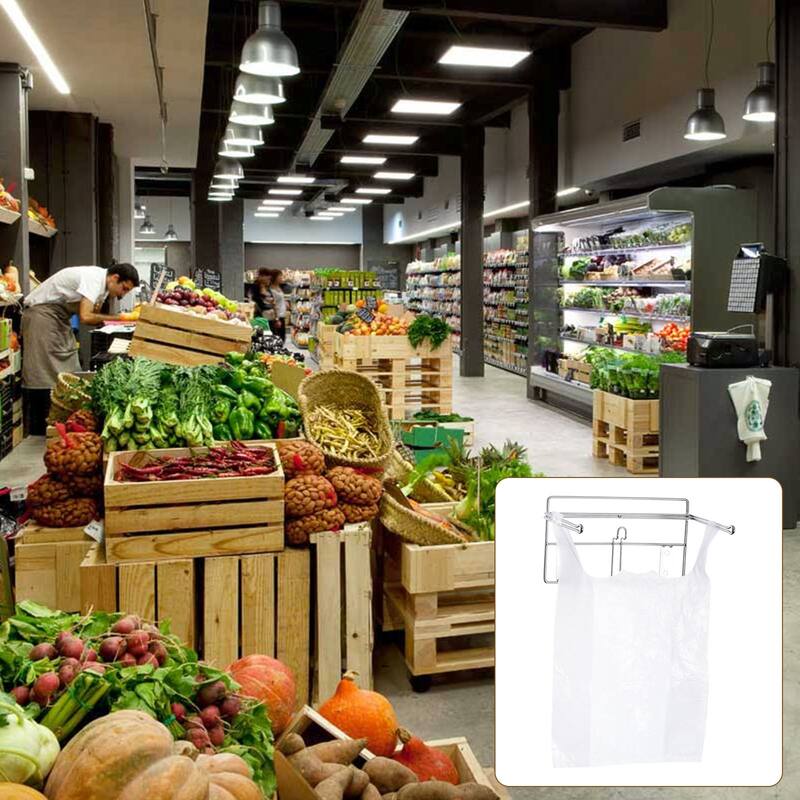 2 Pack T-Shirt Shopping Bag Rack Stand Store Holder Dispenser Grocery Bag Holder - Silver
