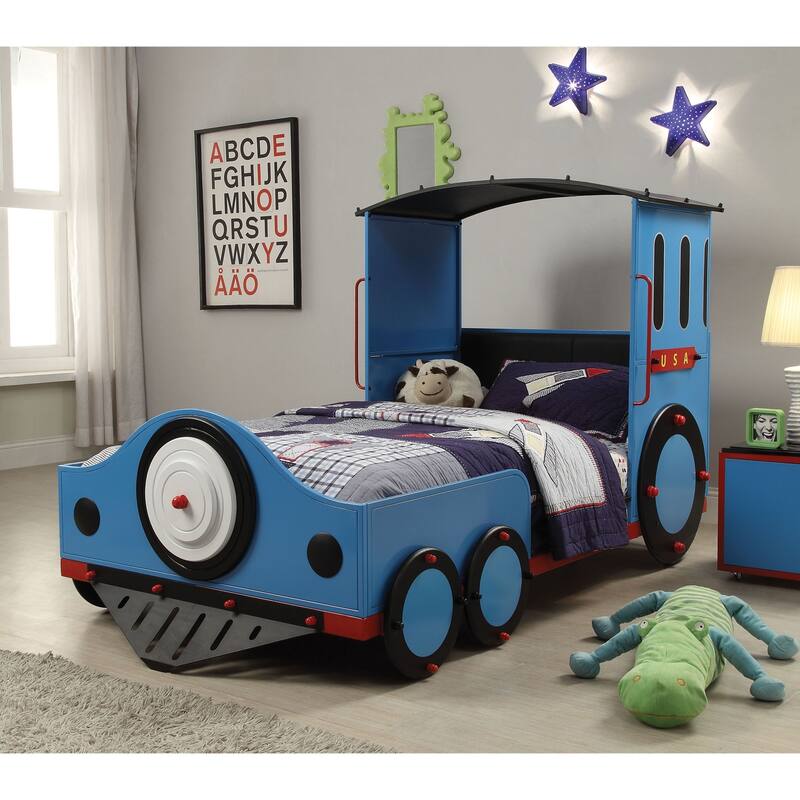 Blue Twin Bed In Red & Black Train