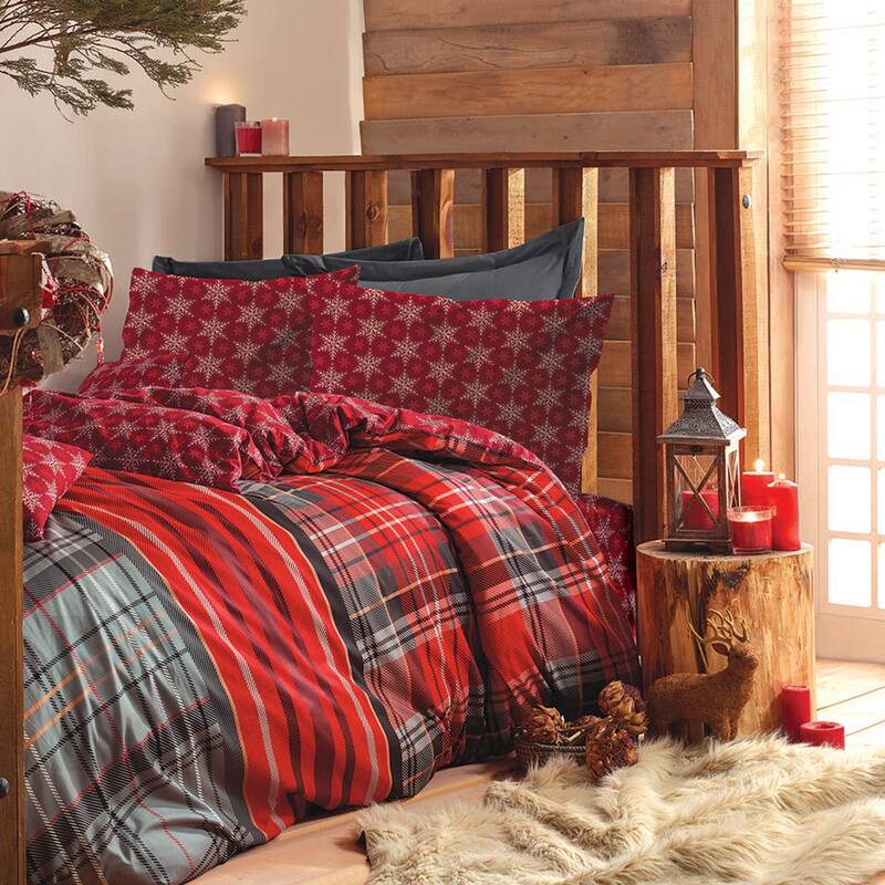 SUSSEXHOME Christmas Carol Stars Duvet Cover Set Red, Hypoallergenic - King