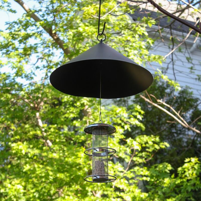 Achla Designs Hanging Squirrel Deflector, 18 Inch Diameter, Black Powder Coat Finish