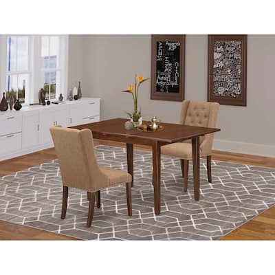 HomeStock 3-Pc Mahogany Finish Solid Wood Top with Butterfly Leaf Dining Table Set