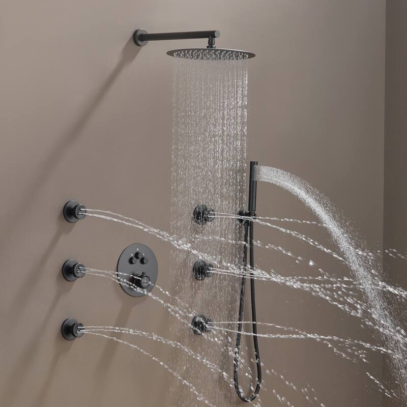 CASAINC 3-function Luxury Thermostatic Dual Shower Faucet Shower System with 6 Body Spray Jets