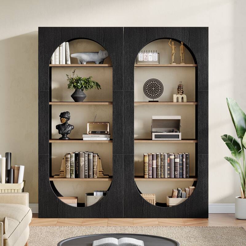 70.8" Tall Arched Bookcase, 5-shelf Modern Black Bookshelf (Set of 2) - 11.81" D x 31.5" W x 70.86" H