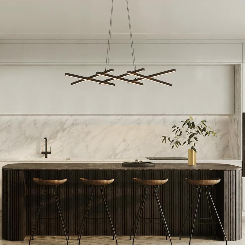 1-Light Modern Linear Black Metal LED Adjustable Pendant Light for Dining Room - 41.3 in. W x 19.7 in. D x 1.2 in. H