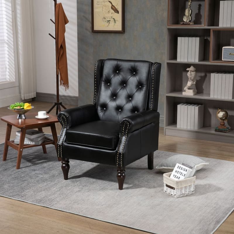 Wood Frame Armchair, Modern Accent PU Leather Chair Lounge Chair for Living Room - Black