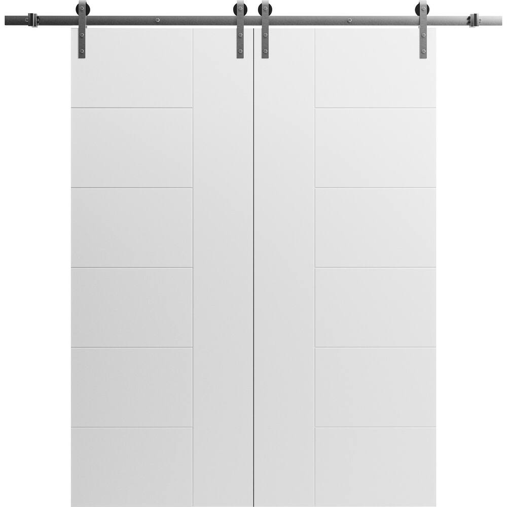 Modern Double Barn Door / Mela 0716 Painted White / 13FT Silver Rail Track Set / Solid Panel Interior Doors