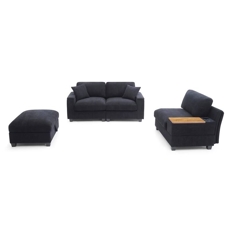 120.3" L-Shaped Sectional Sofa with Wide Seats, USB Charging, Foldable 360掳 Tray, Cup Holders, Storage Ottoman & Armrest