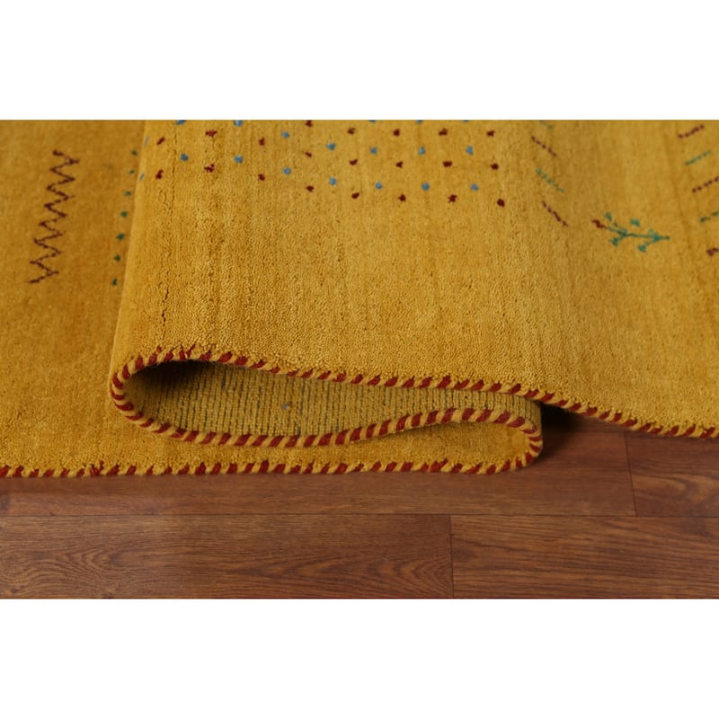 Tribal Yellow Gabbeh Indian Rug Hand-Knotted Oriental Wool Carpet - 8'4"x 10'0"