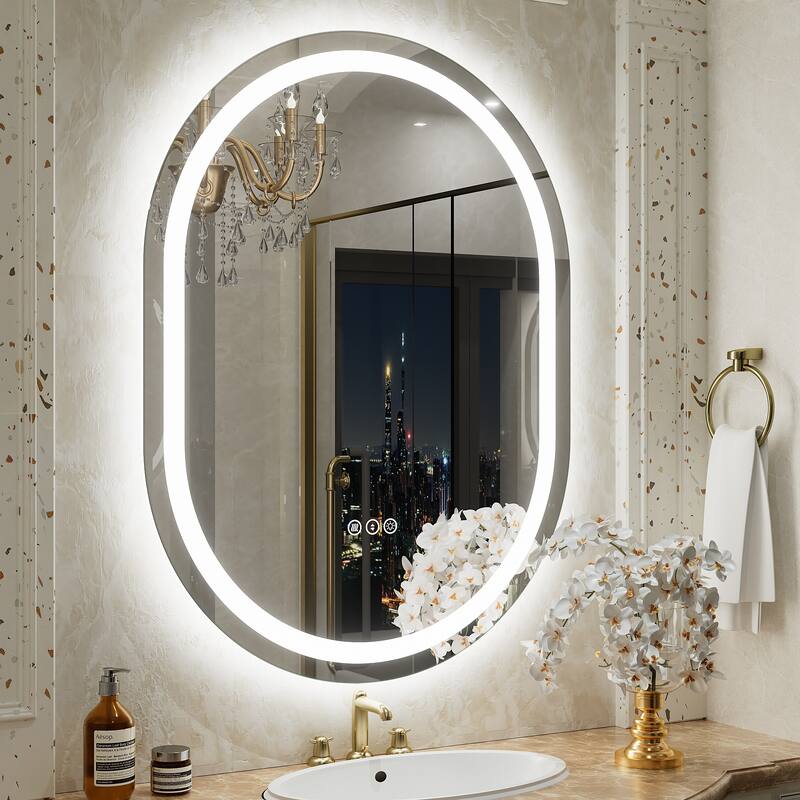UL Certified Oval LED Lighted Anti-fog Wall Bathroom Vanity Mirror - 32"x24" - Front and back light