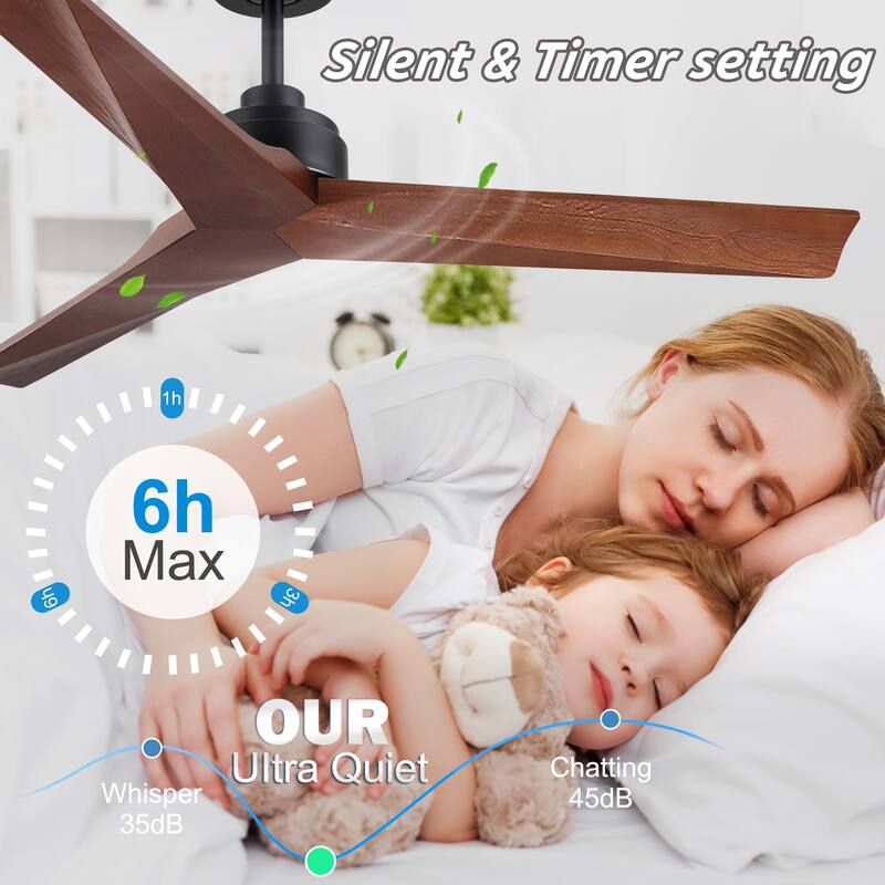 52Inch Ceiling Fan without Light, 6 Wind Speeds with Remote Control for Living Room and Patio