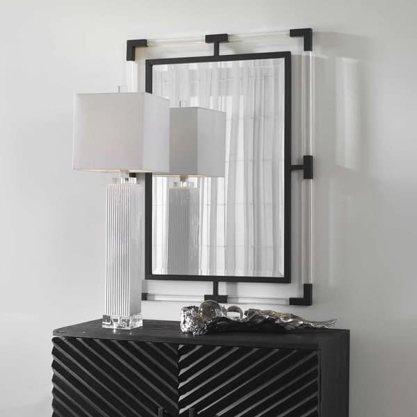 slide 2 of 5, Uttermost 09713 Balkan 28" W x 38" H Rectangular Framed Bathroom Matte Black / Acrylic