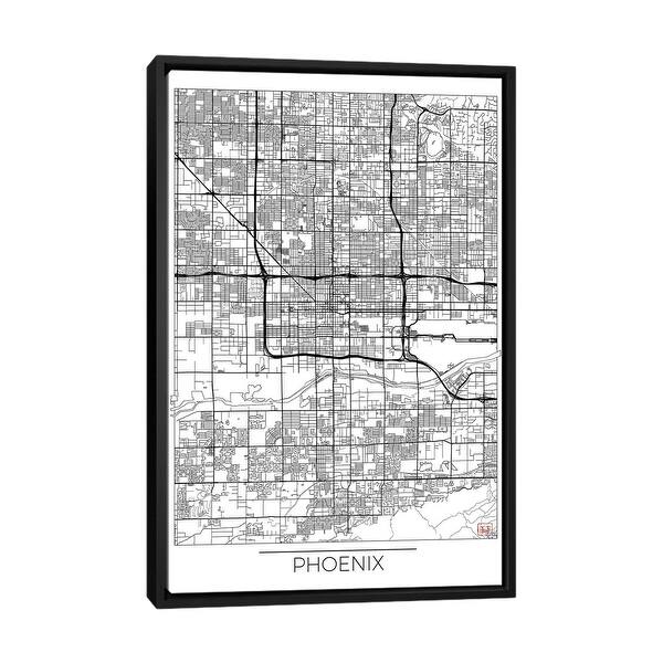 slide 2 of 12, iCanvas "Phoenix Minimal Urban Blueprint Map" by Hubert Roguski Framed Black - 40x26